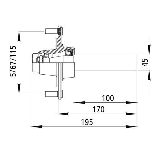 Hub with stub axle GS 2.5, without brake, 925 kg axle load