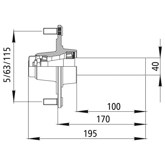 Nav med axeltapp GS 2, utan broms, 5/63/112