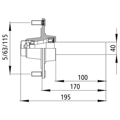 Nav med axeltapp GS 2, utan broms, 5/63/112