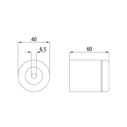 Rubber door buffer, Ø 40 x 60 mm