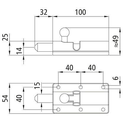 Spring bolt 740, w/ catch, galvanised stl.