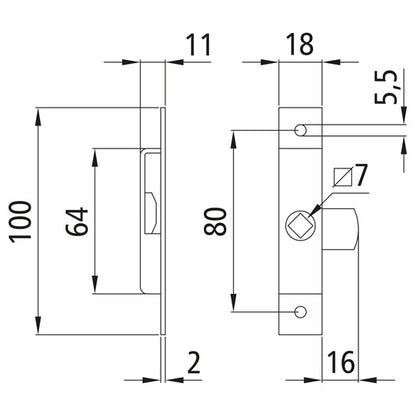 Tongue lock 100 x 18 mm, galvanised, can be used on both sides