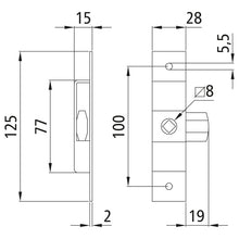Tongue lock 125 x 25 mm, galvanised, can be used on both sides