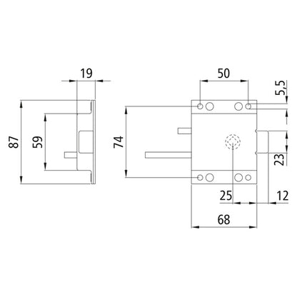 Flap lock 1331, galvanised, square hole 8 mm on the back