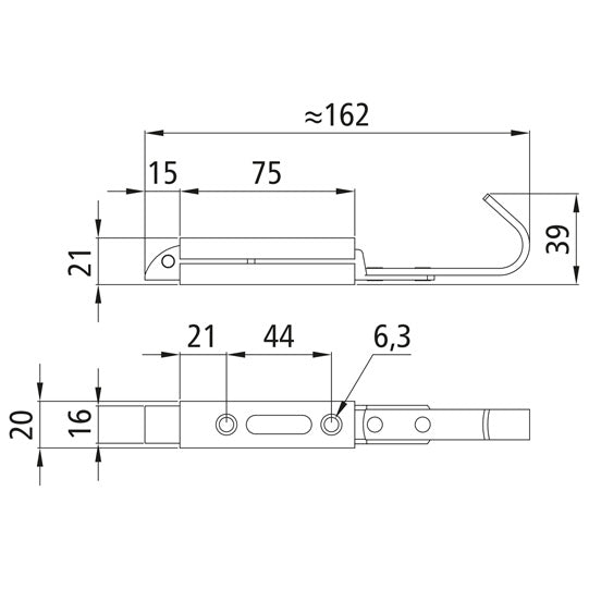 Spring bolt 1333, w/out catch, galvanised stl.