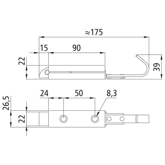 Spring bolt 1334, w/out catch, galvanised stl.