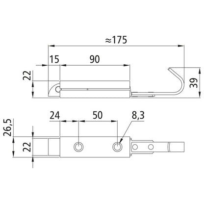 Spring bolt 1334, w/out catch, galvanised stl.