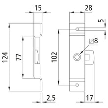 Tongue lock 124 x 28 mm, stainless, can be used on both sides