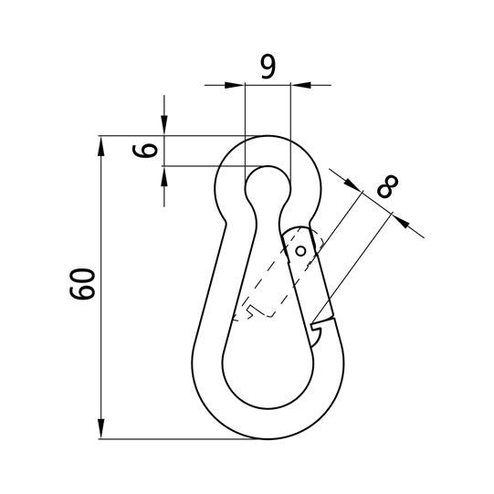 Snap hook, galvanised, 60 x 6 mm