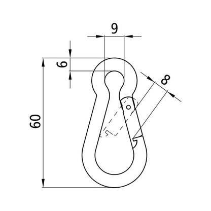 Snap hook, galvanised, 60 x 6 mm
