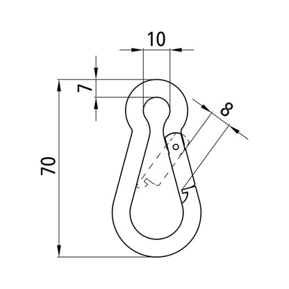 Snap hook, galvanised, 70 x 7 mm