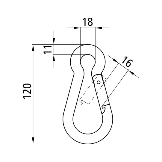 Karbinhake, galvaniserad, 120 x 11 mm