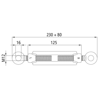 Turnbuckle, galvanised, M 12, w/ 2 eyelets