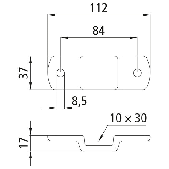 Stanchion holder, 10 x 30 mm, drop-f.ged, galvanised stl.