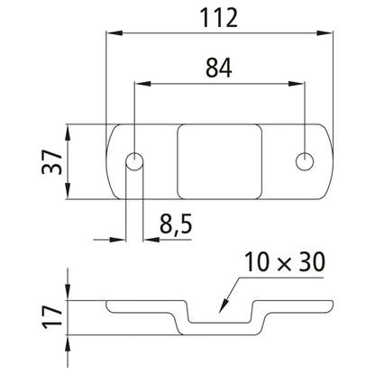 Stanchion holder, 10 x 30 mm, drop-f.ged, galvanised stl.