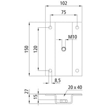 Stanchion holder 20 x 40 mm w. welded-in nut M10, galvanised