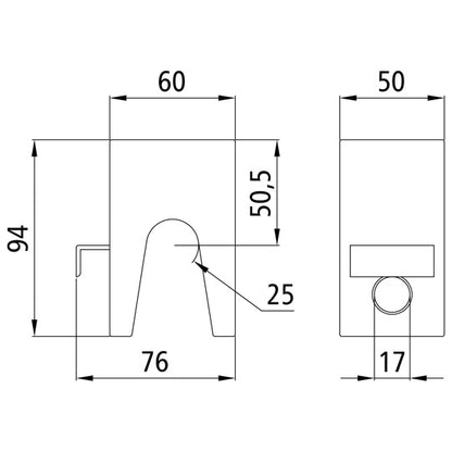 Tilting bracket bearing size 1, raw stl., 50x60x94 mm (WxDxH),