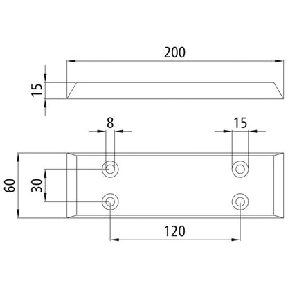 Gummiunderlag 60 x 200 x 15 mm (B x L x H), Shore-hårdhet 80