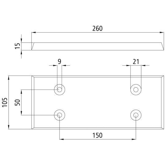 Gummiunderlag 105 x 260 x 15 mm (B x L x H), Shore-hårdhet