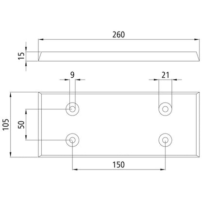 Gummiunderlag 105 x 260 x 15 mm (B x L x H), Shore-hårdhet