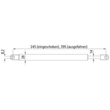 Kaasujousi 4-8-150-1/1250N-245/395 A/A, jousen voima 1250N, isku