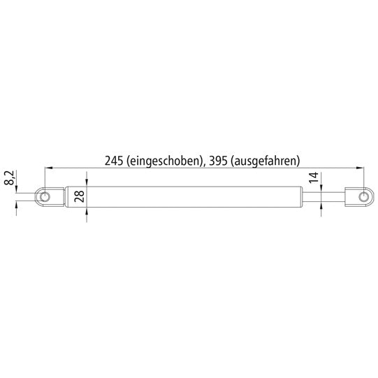 Gas spring 4-8-150-1/1250N-245/395 A/A,spring f.ce 1250N,stroke