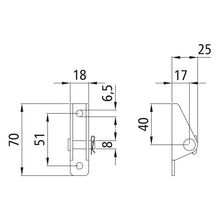 Kaasujousen pidike, pieni, sinkittyä terästä.