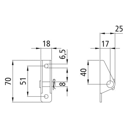 Kaasujousen pidike, pieni, sinkittyä terästä.