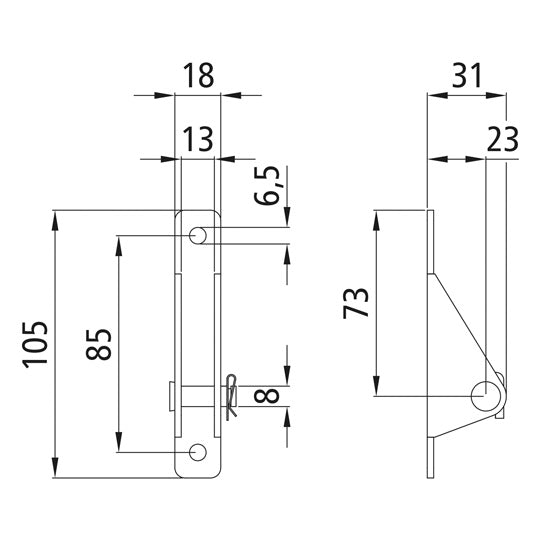 Bearing shoe/gas spring holder, large, galvanised stl.