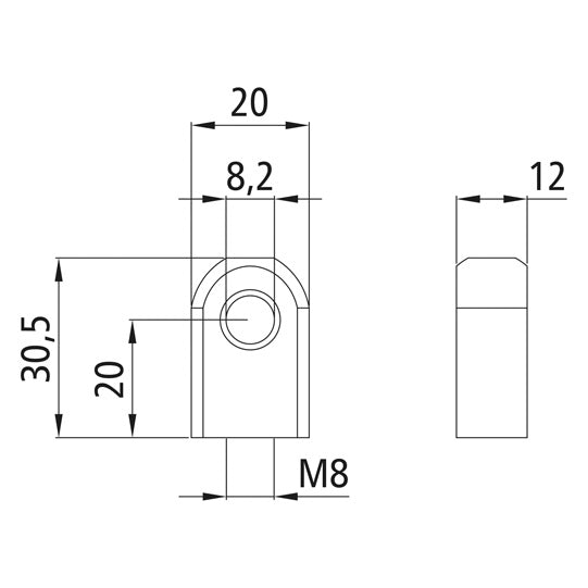 Connection eye V2A, internal thread M8, SS