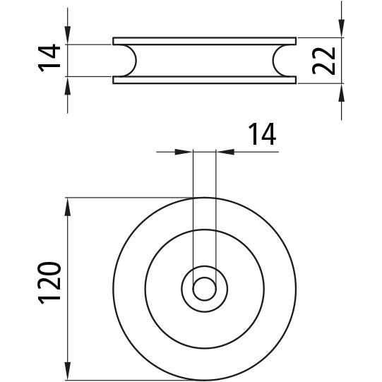 Rope pulley, 120 mm Ø, raw
