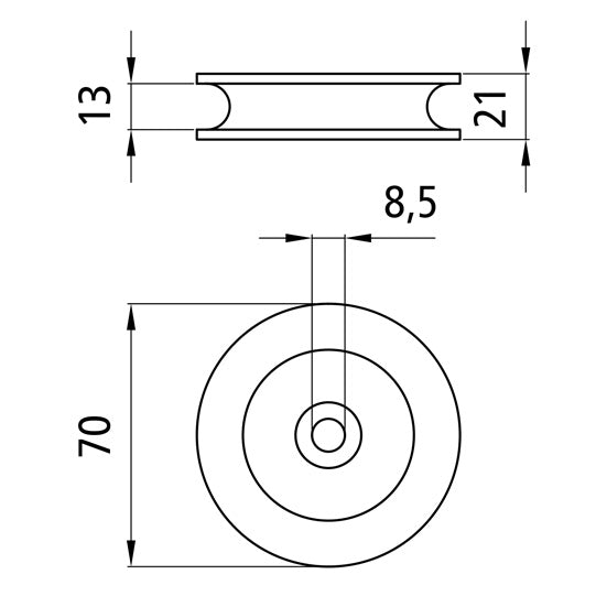 Rope pulley, raw, Ø 70 mm