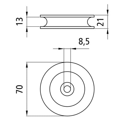 Rope pulley, raw, Ø 70 mm