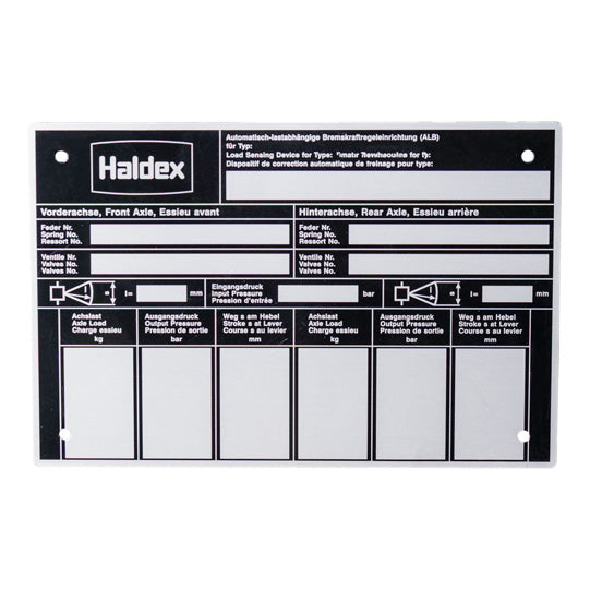 Type plate for mechanical ALB controller