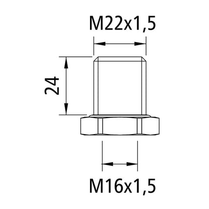 Bulkhead connector, M22 x 1.5/M16 x 1.5, thread length 24 mm