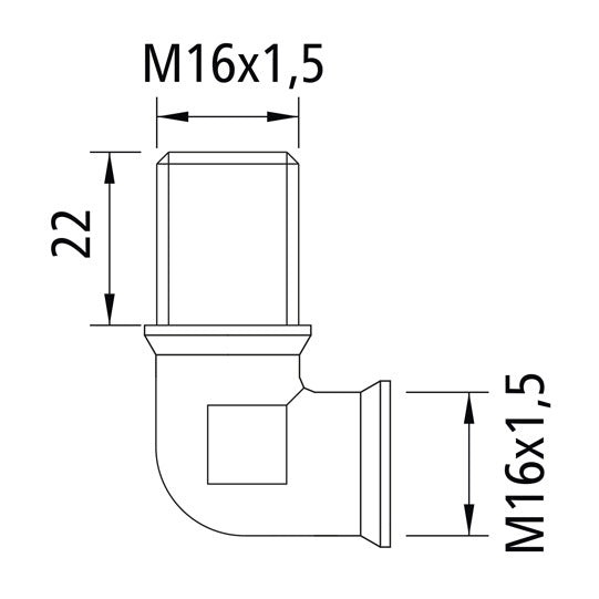 Angled bulkhead connector, 90°, M16 x 1.5/M16 x 1.5, thread len