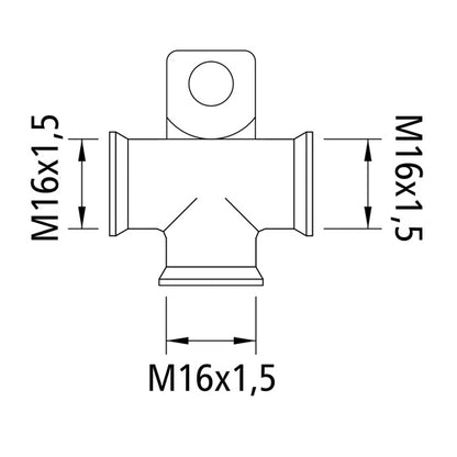 T-kappale kiinnitystelineellä 3 x M16 x 1,5