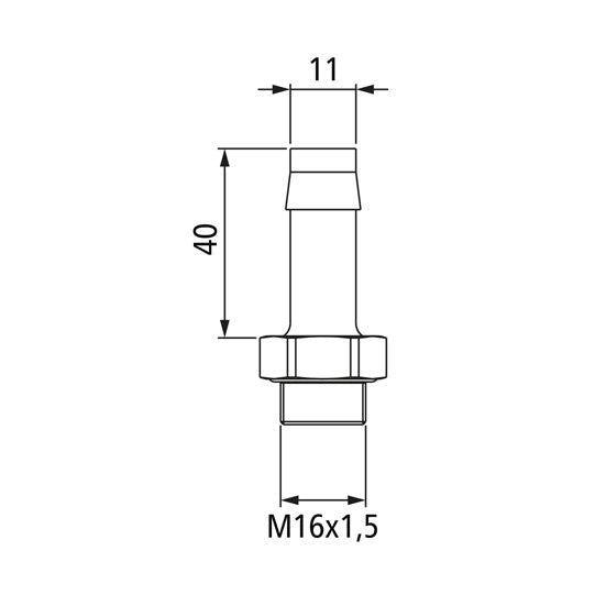 Hose connector, M16 x 1.5, f. Ø 11 mm