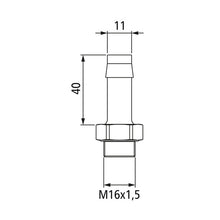 Hose connector, M16 x 1.5, f. Ø 11 mm