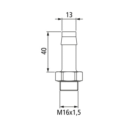 Hose connector, M16 x 1.5, f. Ø 13 mm