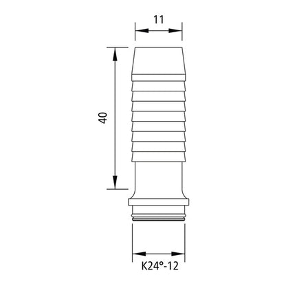 Hose connector with cone and O-ring, Ø 11 mm, K24°-12