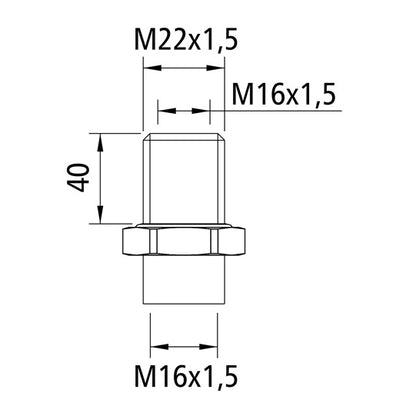 Bulkhead connector M22 x 1.5/M16 x 1.5/M16 x 1.5, thread length