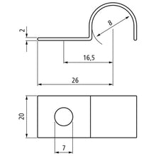 Mounting clip, single, 8 x 20 x 2 mm