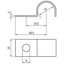 Mounting clip, single, 15 x 25 x 3 mm