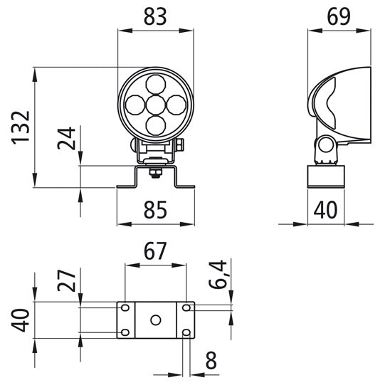 Workpoint 650 LED, 12/24 V, round, 2.50 m, 2-pin ASS
