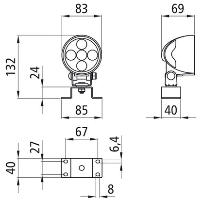 Workpoint 650 LED, 12/24 V, round, 2.50 m, 2-pin ASS