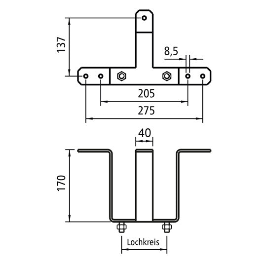 Spare wheel holder 4-hole ( bolt circle Ø 100 mm ), galvanized