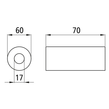 Rubber roller, length 70 mm, Ø 60 mm, bore 17 mm