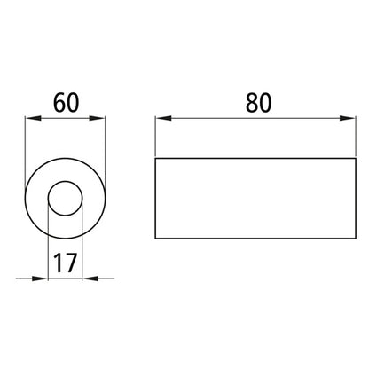 Kumirulla, pituus 80 mm, Ø 60 mm, reikä 17 mm