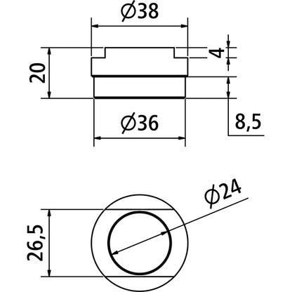 Weld-in bushing, bore 24 mm, w/ groove 26.5 mm